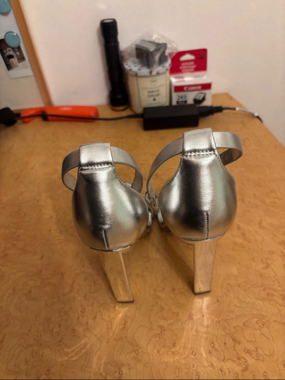 Call It Spring Silver Rhinestone Strap Heels - Picture 3 of 4